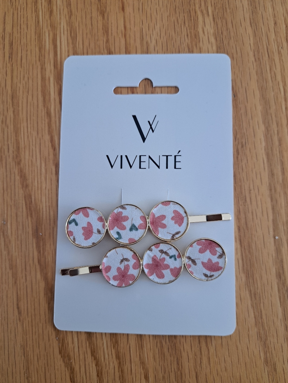 New, Pink Floral Round Hair Clips - Set of 2